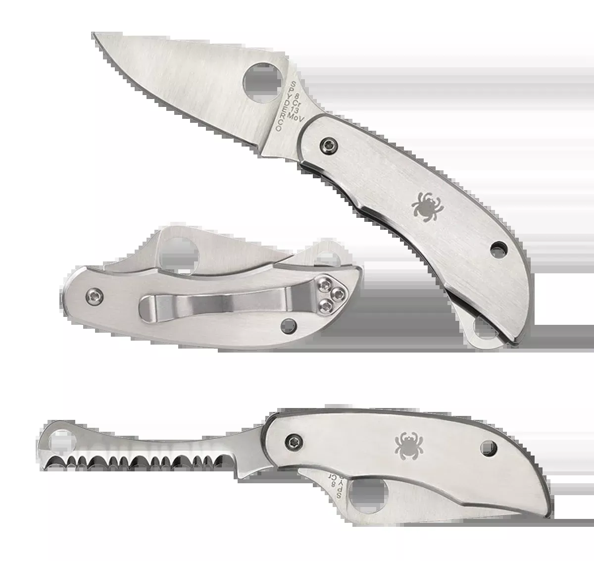 Clipitool Silver 4.57"/4.59" Part Serrated Folding Knife w Screwdriver