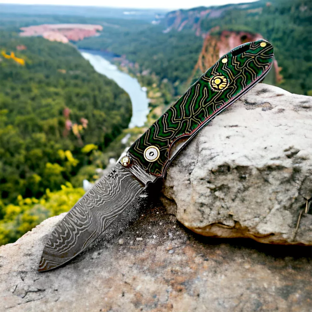 kam-knife-t20-damascus-steel-green-g-micarta-handle-pocket-kni Kam Knife – T20 - Damascus Steel - Green G Micarta Handle - Pocket Kni