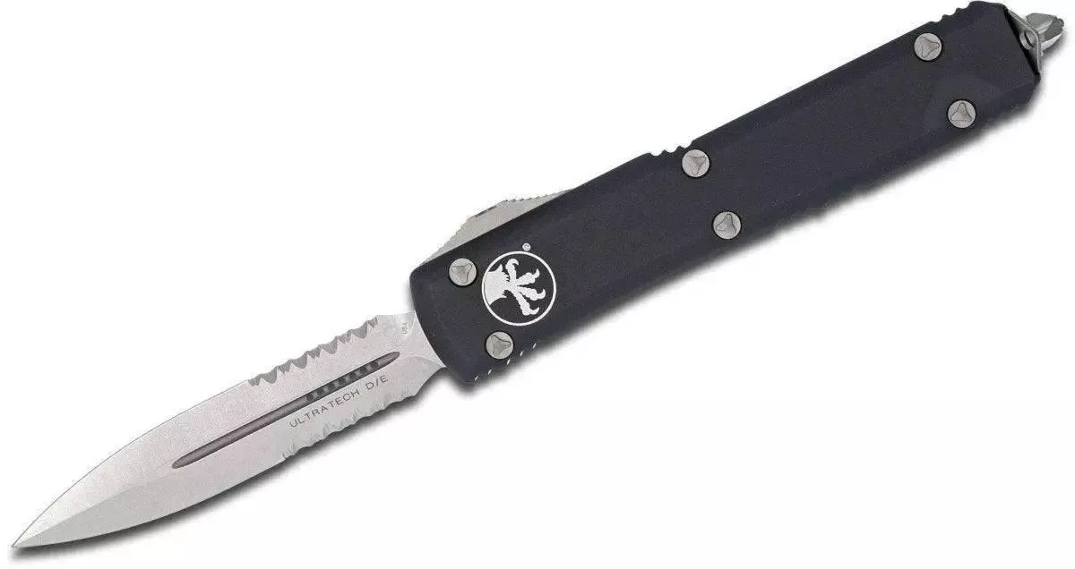 microtech-122-11-ultratech-d-e-black-handle-stonewash-blade-partially-serrated Microtech 122-11 Ultratech D/E - Black Handle - Stonewash Blade - Partially Serrated