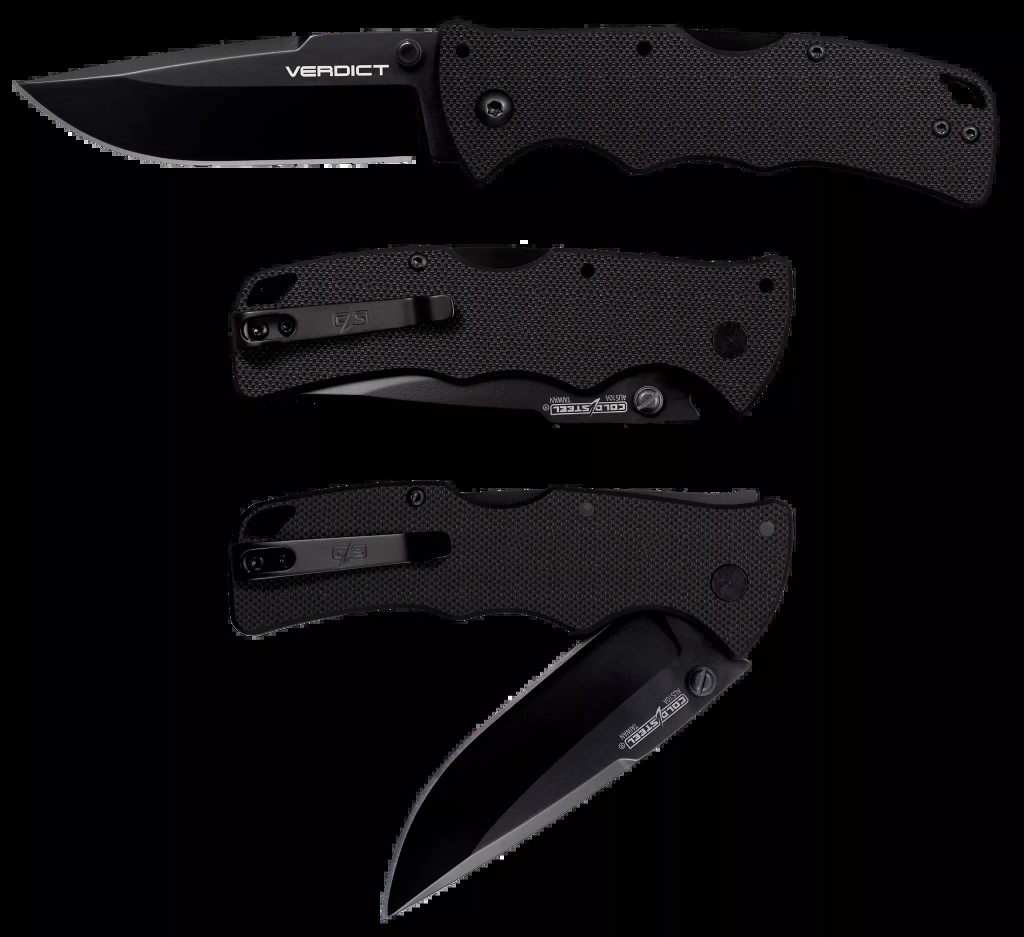 Verdict 3" Folding Spear Point Plain Blade Knife - Black